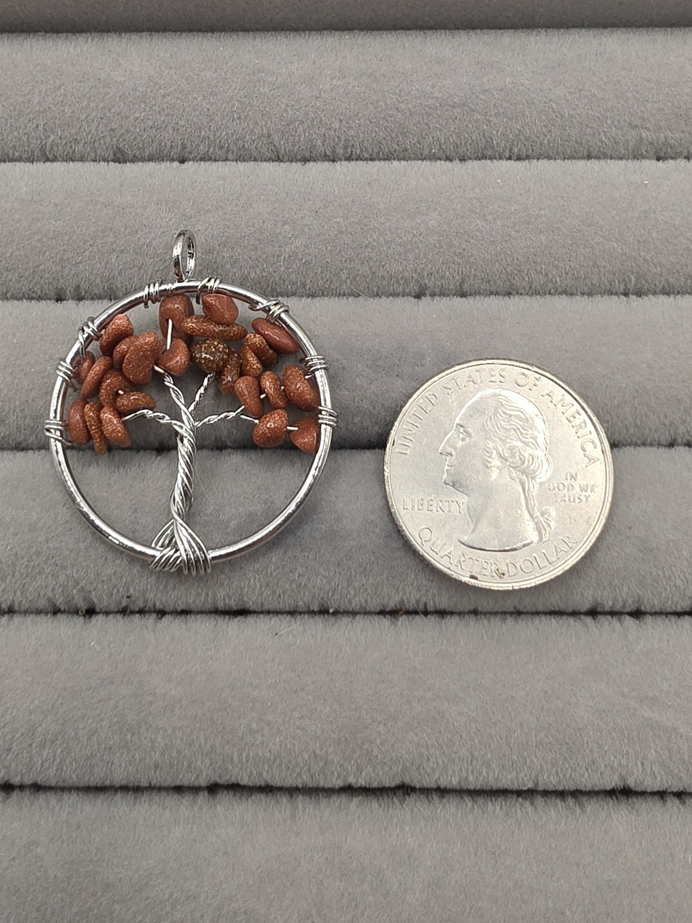 Tree of Life Pendant with Brown Goldstone Beads